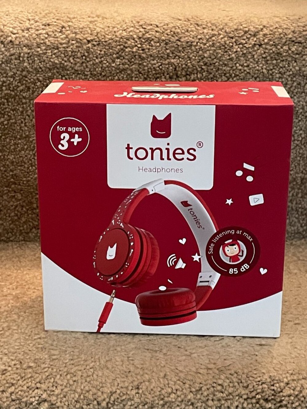 NIB Sunset Red TONIES Foldable Wired Headphones -- Works with Toniebox 1